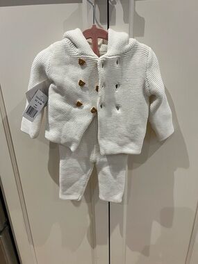 New baby mode 0-3m Cream Knit Hooded Baby Cardigan & Pants Set